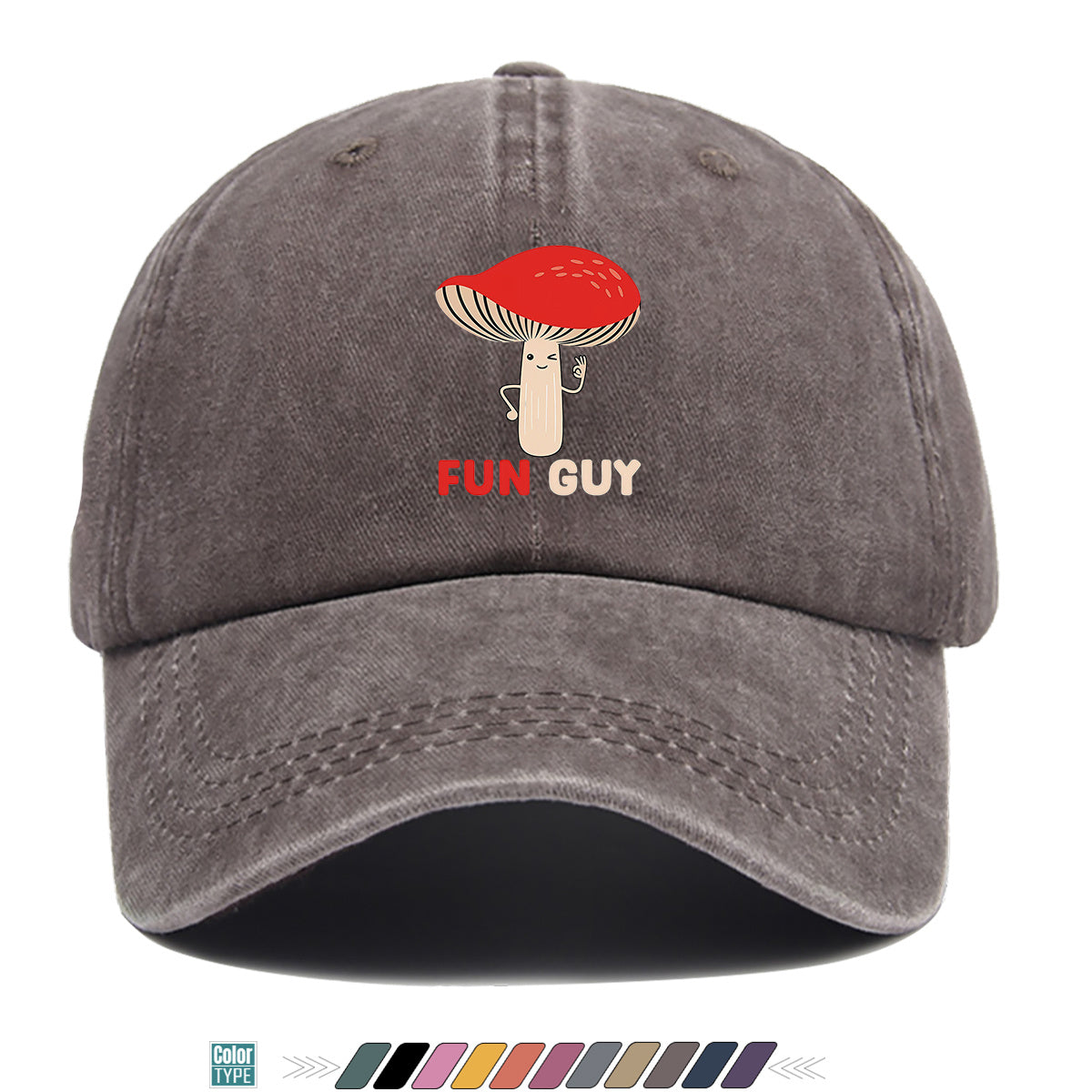 1pc FUN GUY Mushroom Print Baseball Cap with Winking V-Sign & Mushroom - Adjustable Unisex Hat Suitable for Outdoor, Parties, Travel, Picnic, Camping - Breathable Sun Hat for Men & Women, Creative Gift for Daily Wear and Birthdays