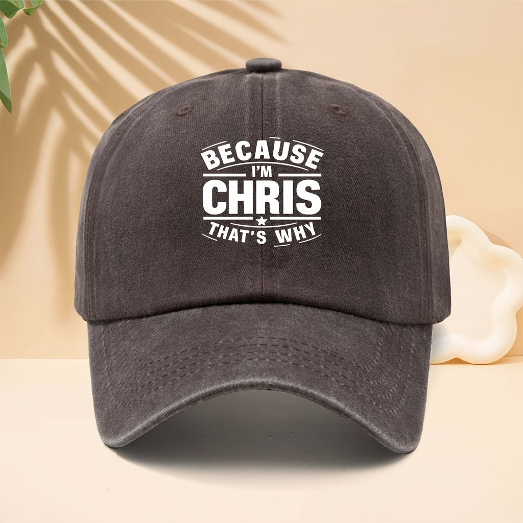 Men' & Women' "BECAUSE I'M CHRIS" Graphic Trucker Hat - Adjustable Snapback Cap with Print, Soft Top Design, Curved Brim Suitable for Casual Wear, Hip-Hop Style, Parties, Durable for All- Outdoor and Everyday Use