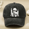 Vintage Gothic Skull & Candle Print Baseball Cap - Unisex Adjustable Gothic Style Hat with Full Skull & Candle, Machine Washable Suitable for Streetwear, Themed Parties, Gifts for And