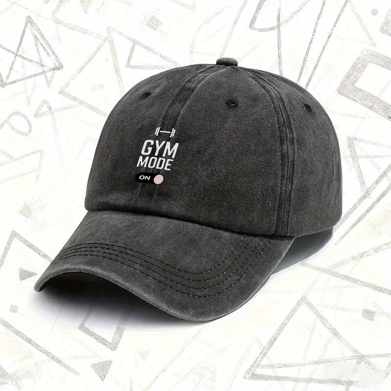 1pc, Vintage Washed Baseball Cap with GYM MODE ON Lettering, Unisex Solid Color Hat, Suitable for All Seasons, Ideal Gift for Fitness Enthusiasts, Parties, And Birthdays