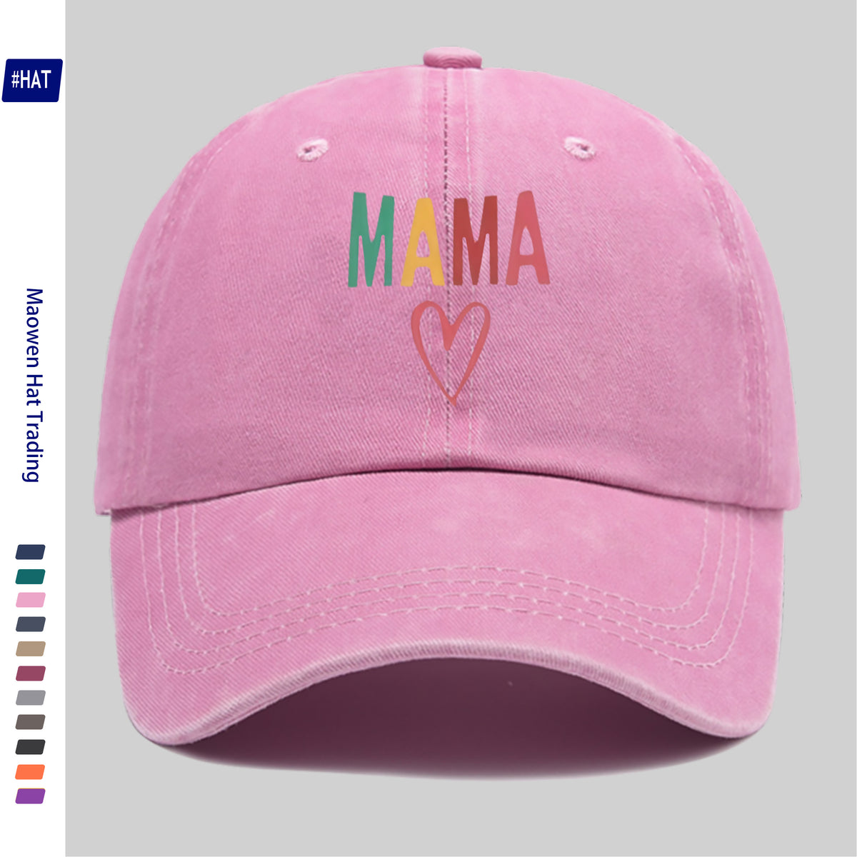 1 Vintage Washed Distressed Baseball Cap, Featuring a Fashionable and Minimalist Aesthetic, Unisex Cap with Multi-color MAMA Heart-shaped Print Design, Adjustable Size, Trendy Street Style, Trucker Dad Hat, Suitable for Outdoor Fishing, Hunting, And