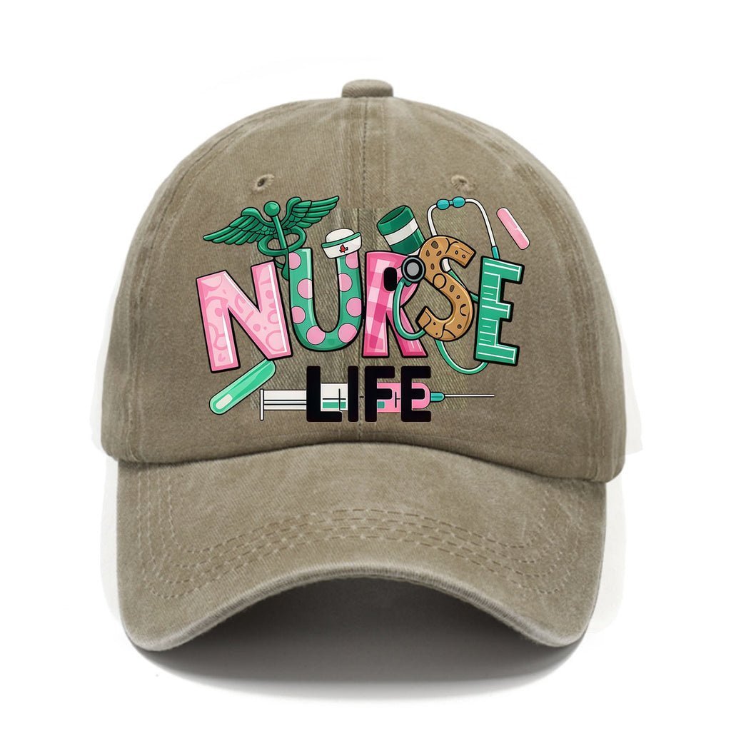 Fashionable Nurse-Themed Printed Washed Baseball Cap, Fresh Retro Style Men'S Hat, Suitable for Spring And Summer Casual Wear, Versatile And Sun, Comfortable And Breathable, Perfect for Outdoor Activities, Fashion Match, Sun