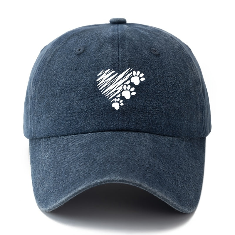 1 Unisex Fashionable Printed Graffiti Heart Dog Paw Baseball Cap | Classic Retro Lightweight Curved Brim, Ideal for Outdoor Travel, Camping, Casual Wear, and Daily Commute, Brand: MAKEFGE