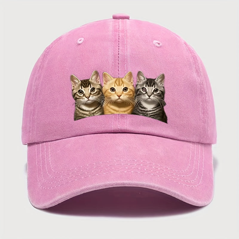Three Cat Print Baseball Cap - Adjustable, Machine Washable Dad Hat, Suitable for Outdoor Sports, Outdoor Sports Cap, Fashion Trucker Hat Available in Multiple Colors