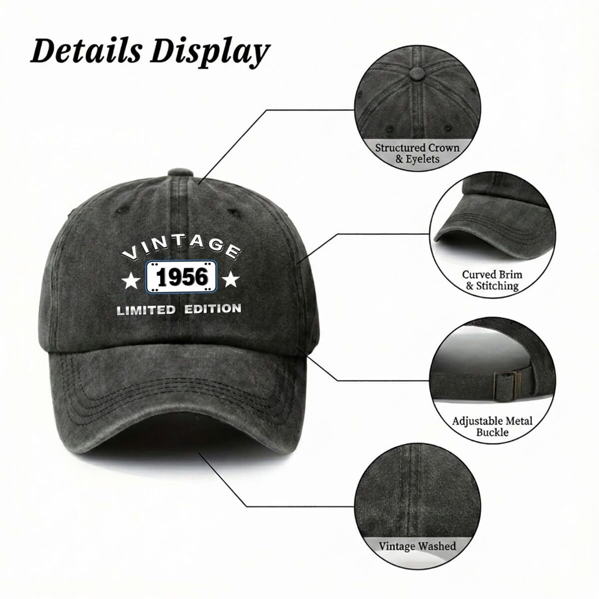 Vintage 1956 Lid Edition Design, Celebrating an Aesthetic And Its Timeless Appeal. American Retro Washed Distressed Printed Baseball Cap for Men And Women, Spring And Autumn Outdoor Sun Hat, Personalized Trendy Hip-Hop Duckbill Cap