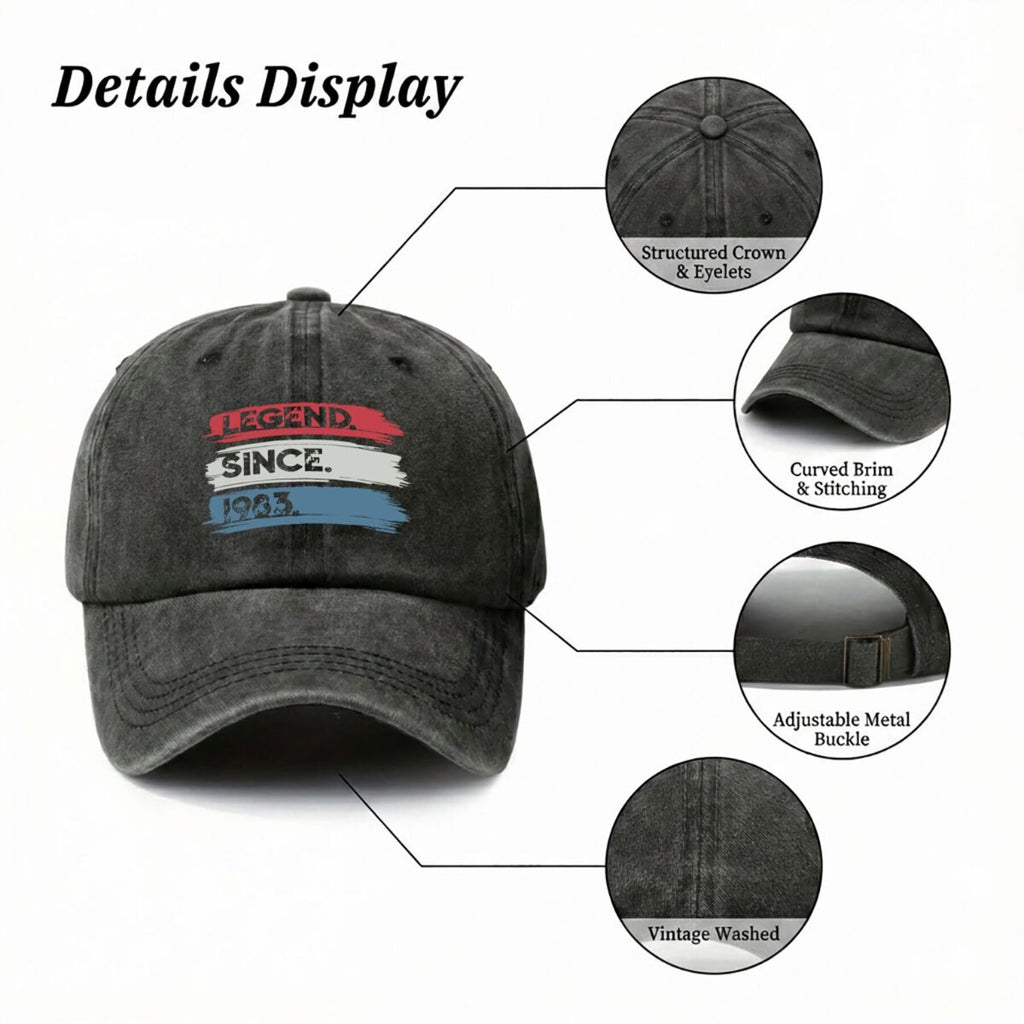Legend Since 1983 Retro Badge Outdoor Adventure Printed Baseball Cap Men's Breathable Universal Cap Summer Sun Trucker Hat