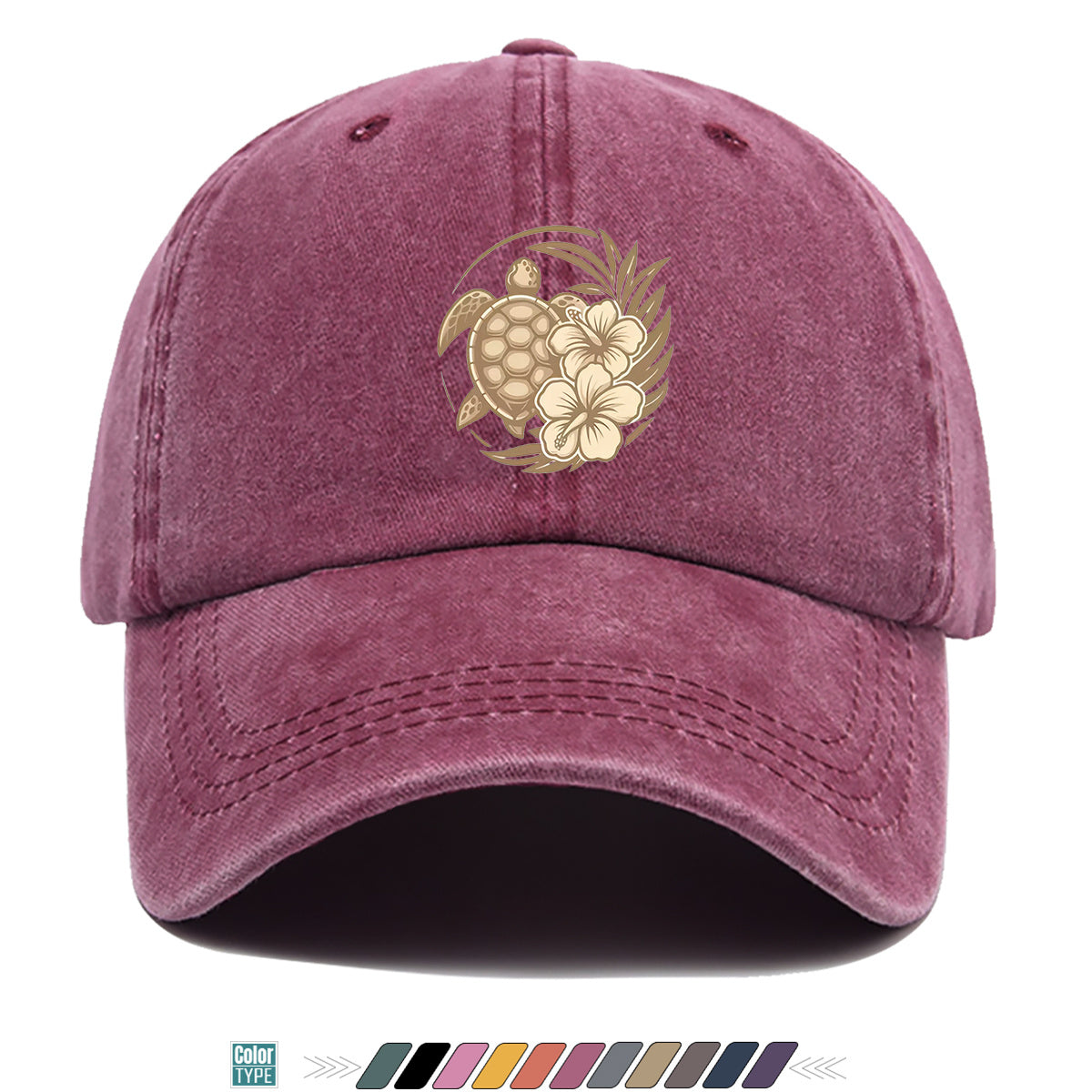 1pc Sea Turtle And Hibiscus Print Baseball Cap, Breathable Sun Hat, Retro Elegant Design, Unisex Adjustable Cap, Casual Vacation Beach Hat, Outdoor Travel Hiking Hat, Daily Wear Fashion Hat, Seaside Play Sun Hat, Holiday Birthday Gift