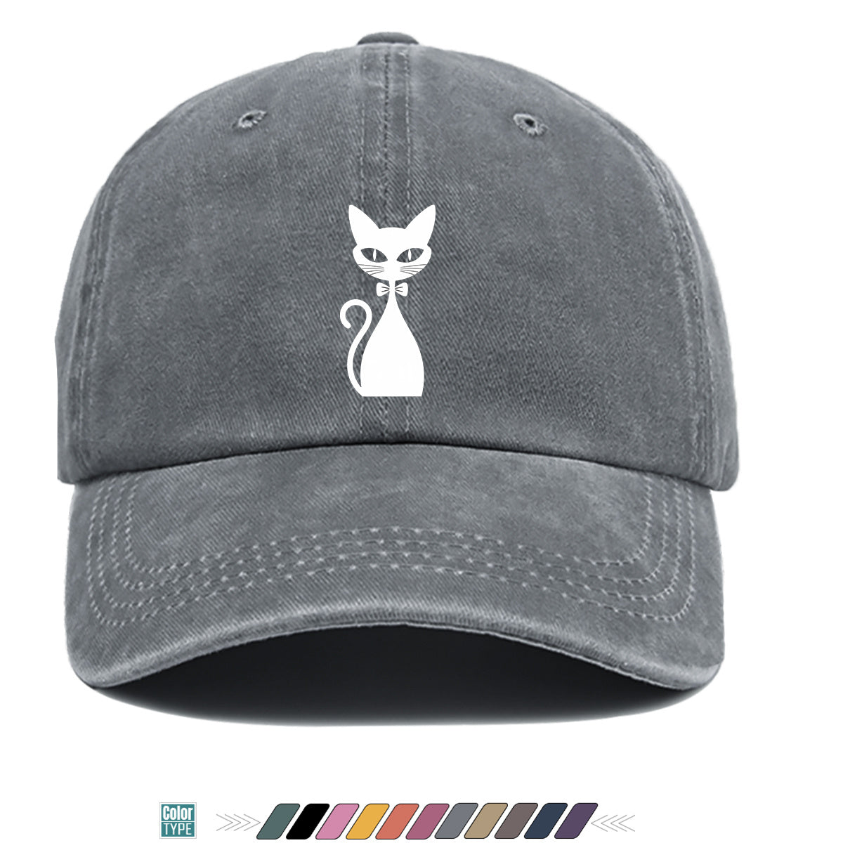 1pc Elegant White Cat Silhouette Printed Baseball Cap, Comfortable Breathable Sun Hat, Fashionable Easy Design, Unisex Adjustable Casual Versatile Duckbill Cap, Suitable for Daily Outings, Cafe Gatherings, Weekend Excursions, Girlfriends' Dates