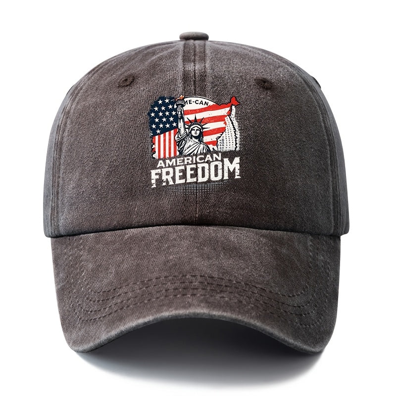 A Unisex Fashionable and Versatile Printed FREEDOM Statue of Liberty Baseball Cap, Classic Vintage Washed Outdoor Lightweight Curved-brim Hat, Trucker Baseball Cap, Suitable for Outdoor Vacations, Travel, Camping, and Other Casual Occasions