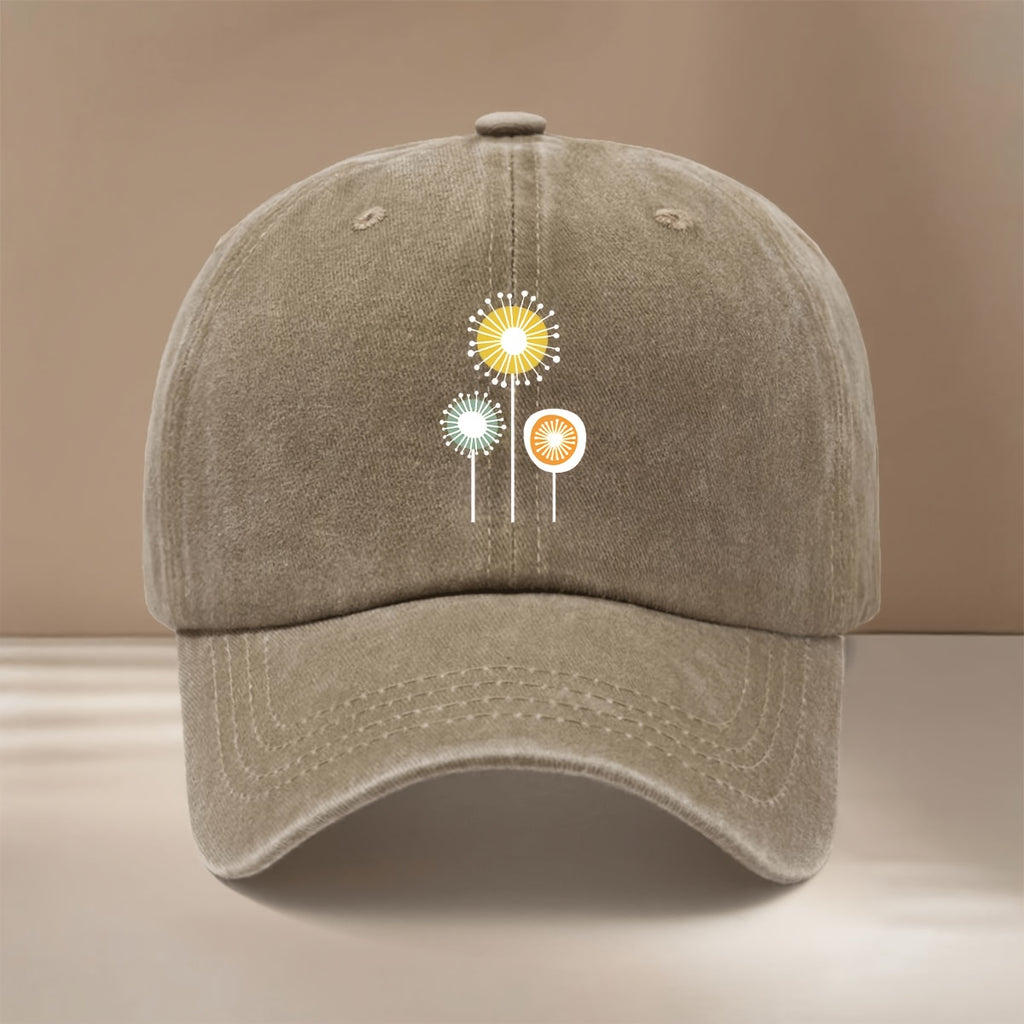 This Is a Dandelion-printed Baseball Cap, a Lightweight and  Casual Hat Suitable for Sports Events and Cheering. It Features a Hip-hop Style with a Relaxed Fit, and Is Available in a Unisex Design. This Six-panel Cap Is Adjustable in Size