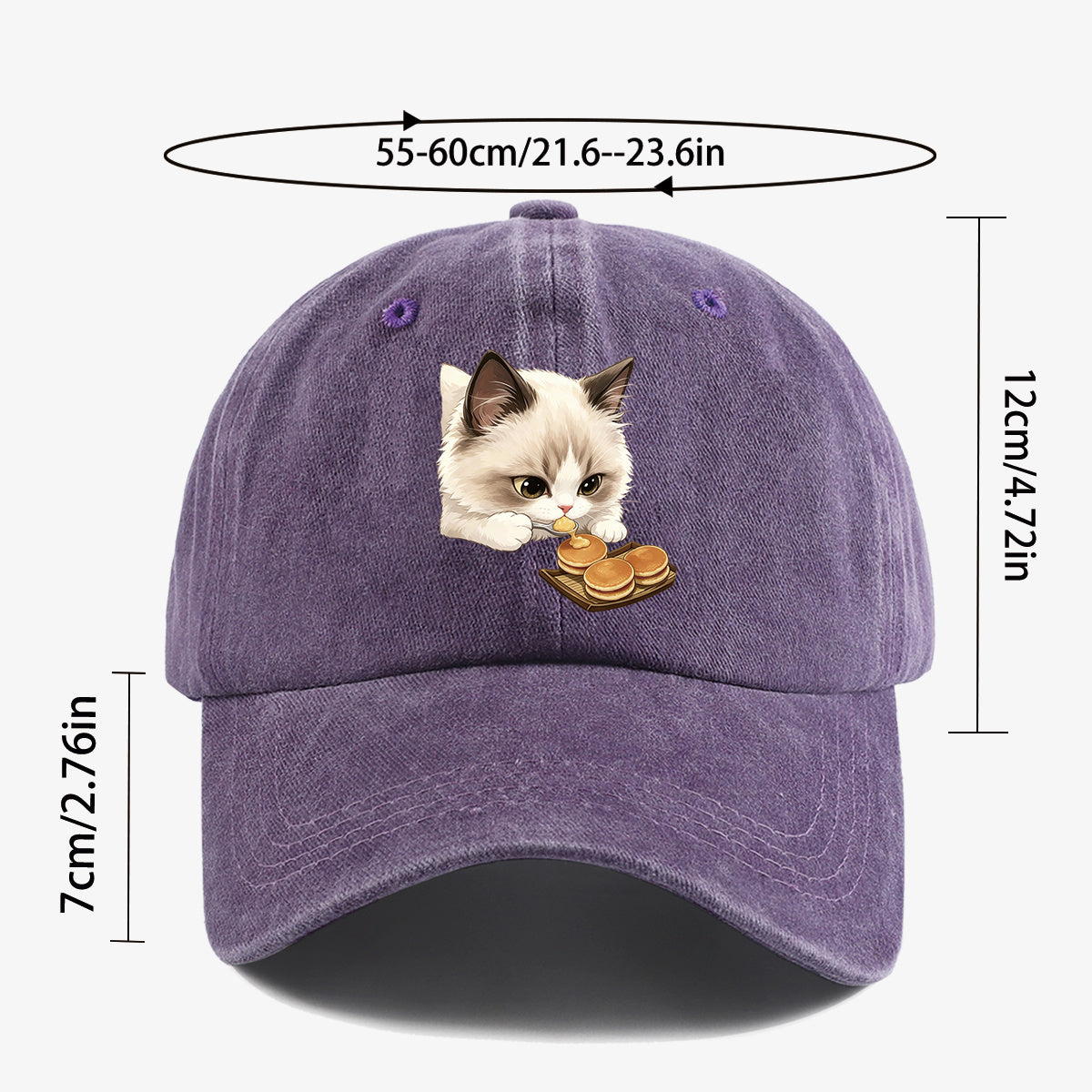 1pc 1pcs Cat Eating Muffin Baseball Cap with Kitten Print - Adjustable Unisex Hat Suitable for Men & Women, Cute, Streetwear, Café Outfits, Daily Wear, Fashionable Cap for Bestie Gatherings & Weekend Outings