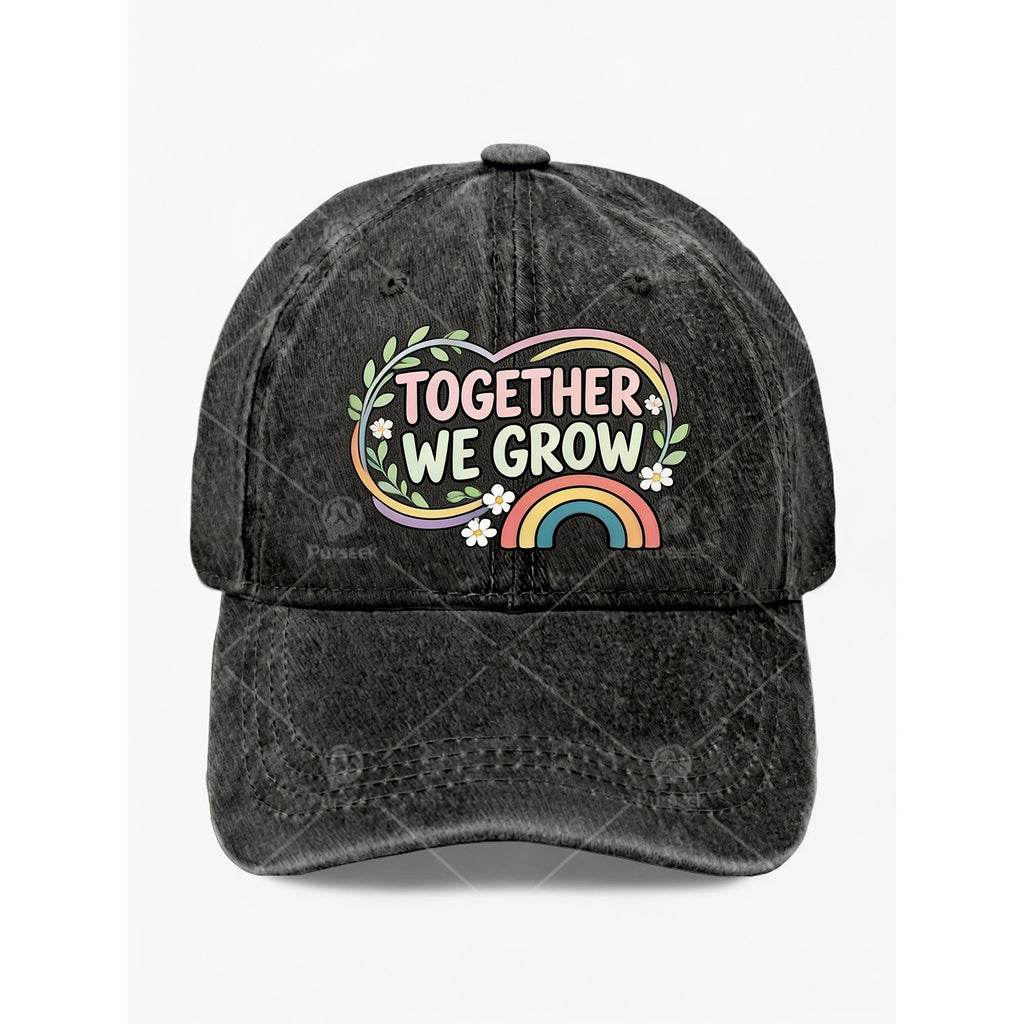 Together We Grow Rainbow Floral Motivational Vintage Hat for Women Men Casual Street Anniversary Gift