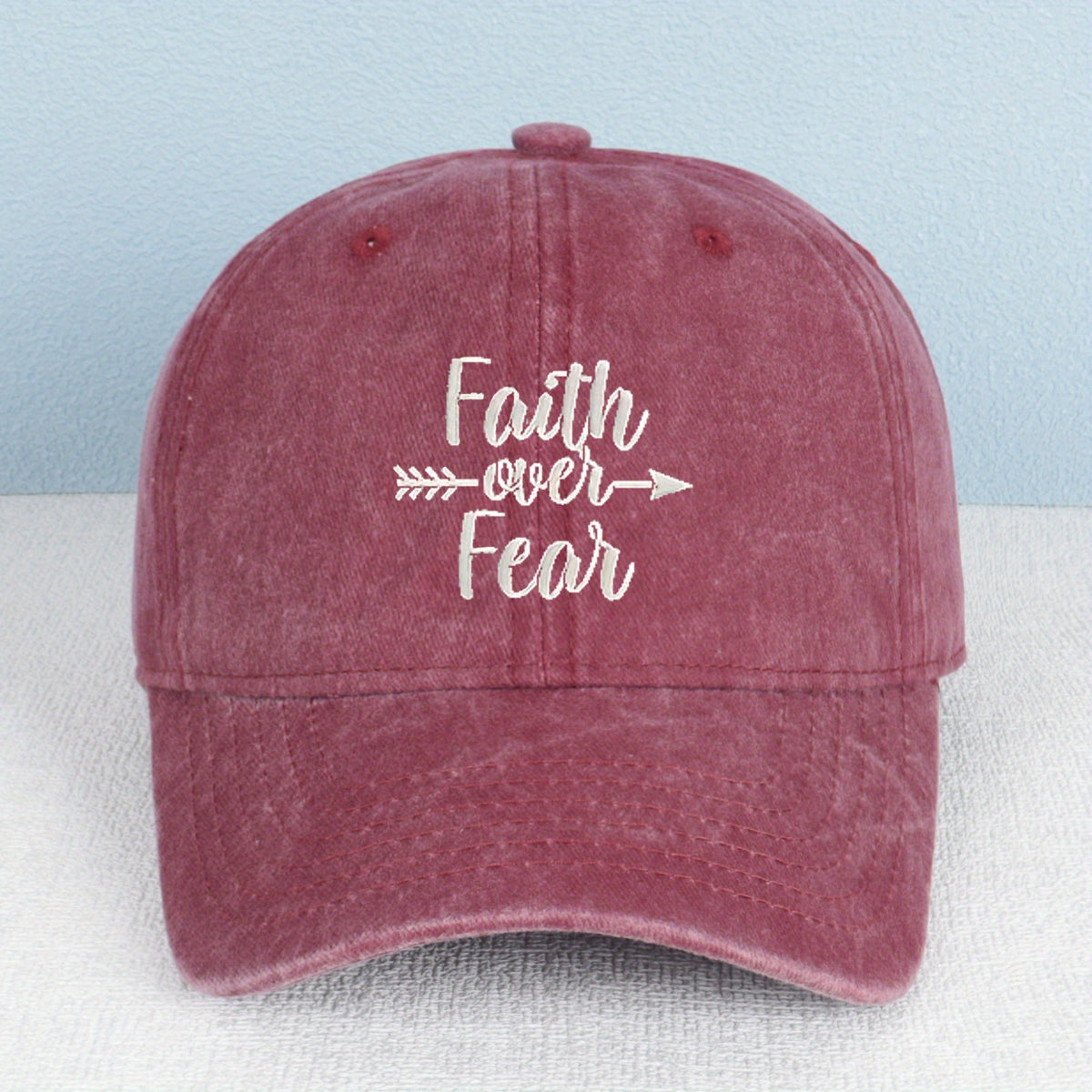 Faith Over Fear Baseball Cap - Vintage Washed Cotton Adjustable Christian Hat, Unisex, Breathable And Lightweight Design with Buckle Closure, Multiple Color Options, Suitable for Outdoor Sports And Casual Wear, New Year Accessory, Details
