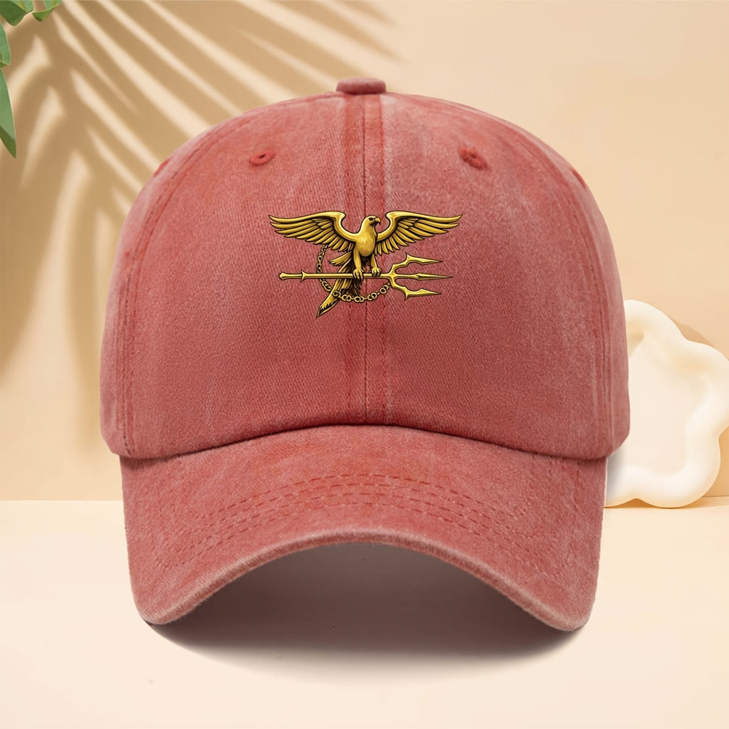 Baseball Cap with Golden Eagle Grasping Trident Pattern, American Retro Mythological Street Style Adjustable Unisex Casual Hat, All-Season Versatile Bent Brim Cap for Walking, Parties, Shopping, Dates, And Parties