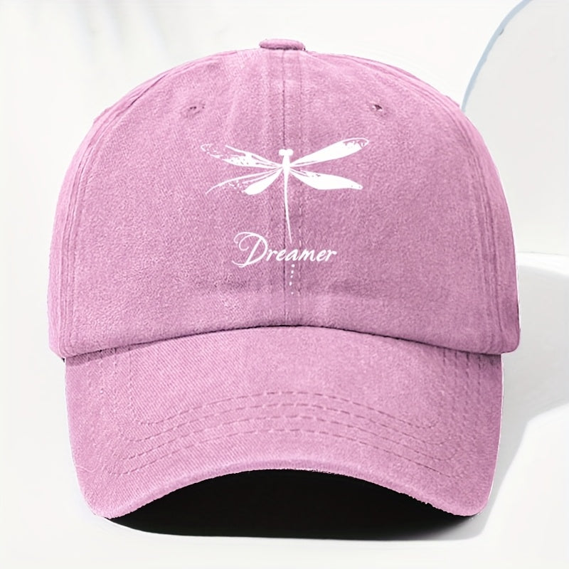Unisex Dragonfly Dreamer Print Washed Vintage Baseball Cap - Lightweight Polyester Adjustable Unisex Sun Hat, Trucker Style, All-Season Casual Wear