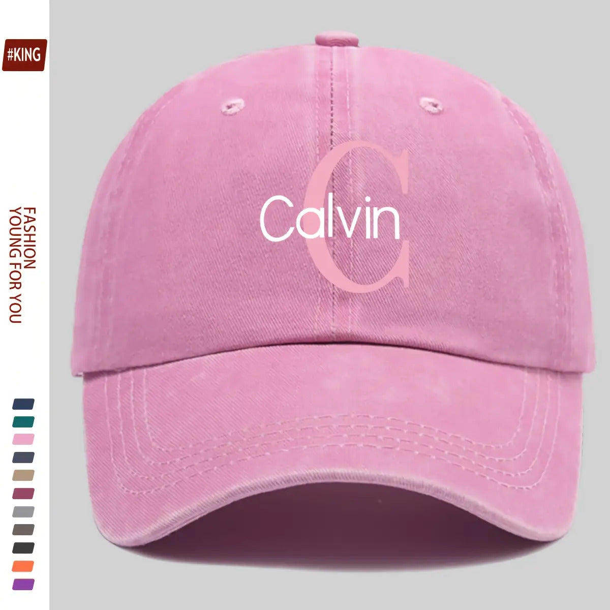 1pc Pink "Calvin" Logo Printed Retro Baseball Cap - Japanese Easy Fresh Style, Comfortable And Breathable with Adjustable Size, Unisex Street Skateboard Cap, Perfect for Outdoor Activities Like Hiking, Travel, Golf, Beach Parties, And Fishing