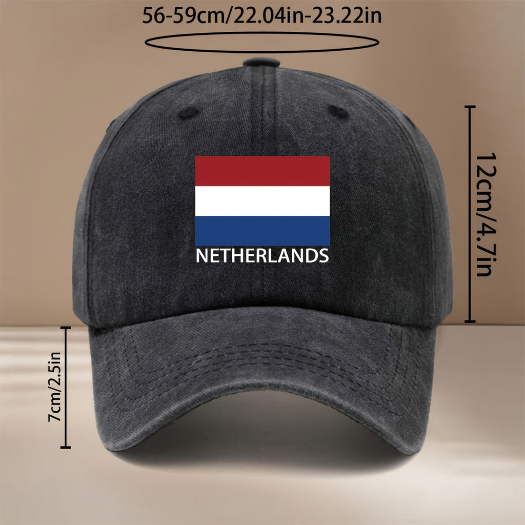 NETHERLANDS Text Print Pattern Baseball Cap, Four Seasons Universal Duckbill Cap, Trendy Textured Six-Panel Hat, Comfortable and Lightweight Hip-Hop Cap, Unisex Curved Brim Hat, Sports Event Support Accessory, Casual Hat with Adjustable Size