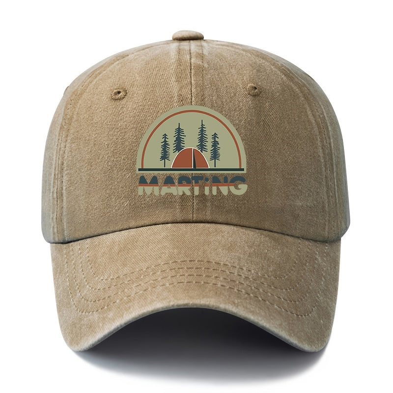 A Unisex, Fashionable and Versatile Printed MARTING Baseball Cap, a Classic Retro Washed Outdoor Lightweight Curved Brim Cap, Suitable for Outdoor Vacations, Travel, Camping, and Other Casual Occasions, a Hip-hop Cap for Holiday Parties, a Casual Cap