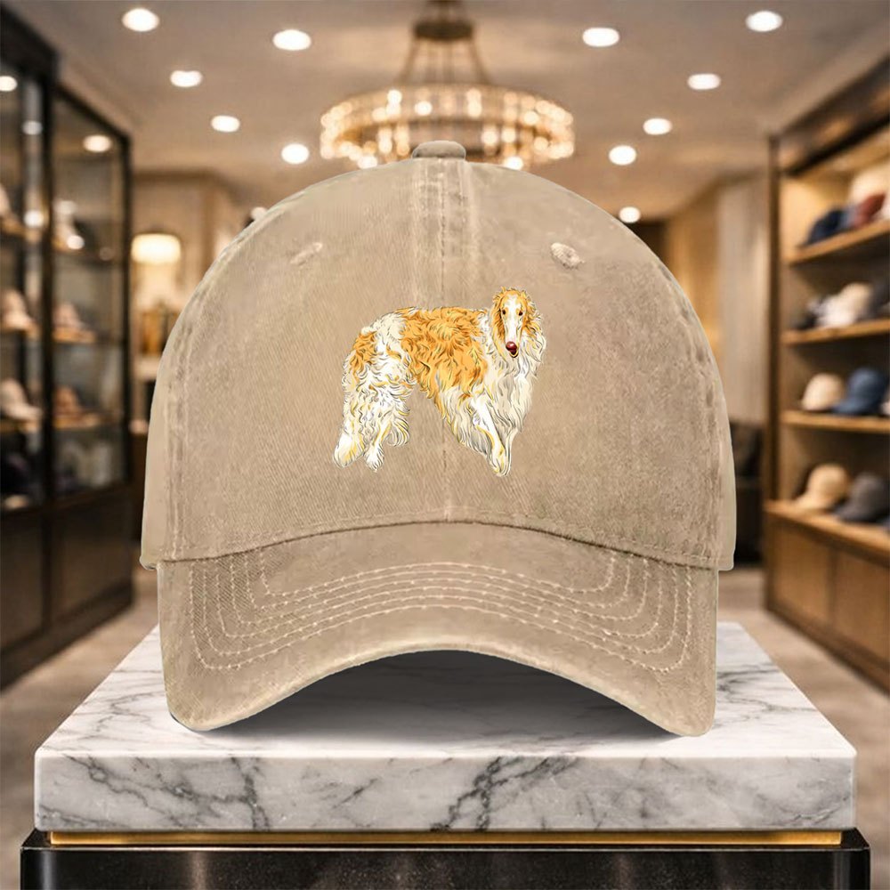 A Versatile Casual Baseball Cap Featuring a Borzoi Design, Adjustable for Outdoor Activities And Everyday Wear, Perfect for a Relaxed Street Style