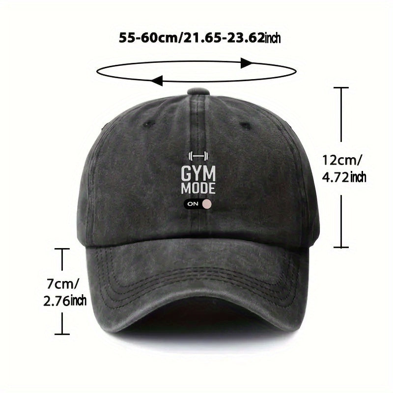 1pc, Vintage Washed Baseball Cap with GYM MODE ON Lettering, Unisex Solid Color Hat, Suitable for All Seasons, Ideal Gift for Fitness Enthusiasts, Parties, And Birthdays