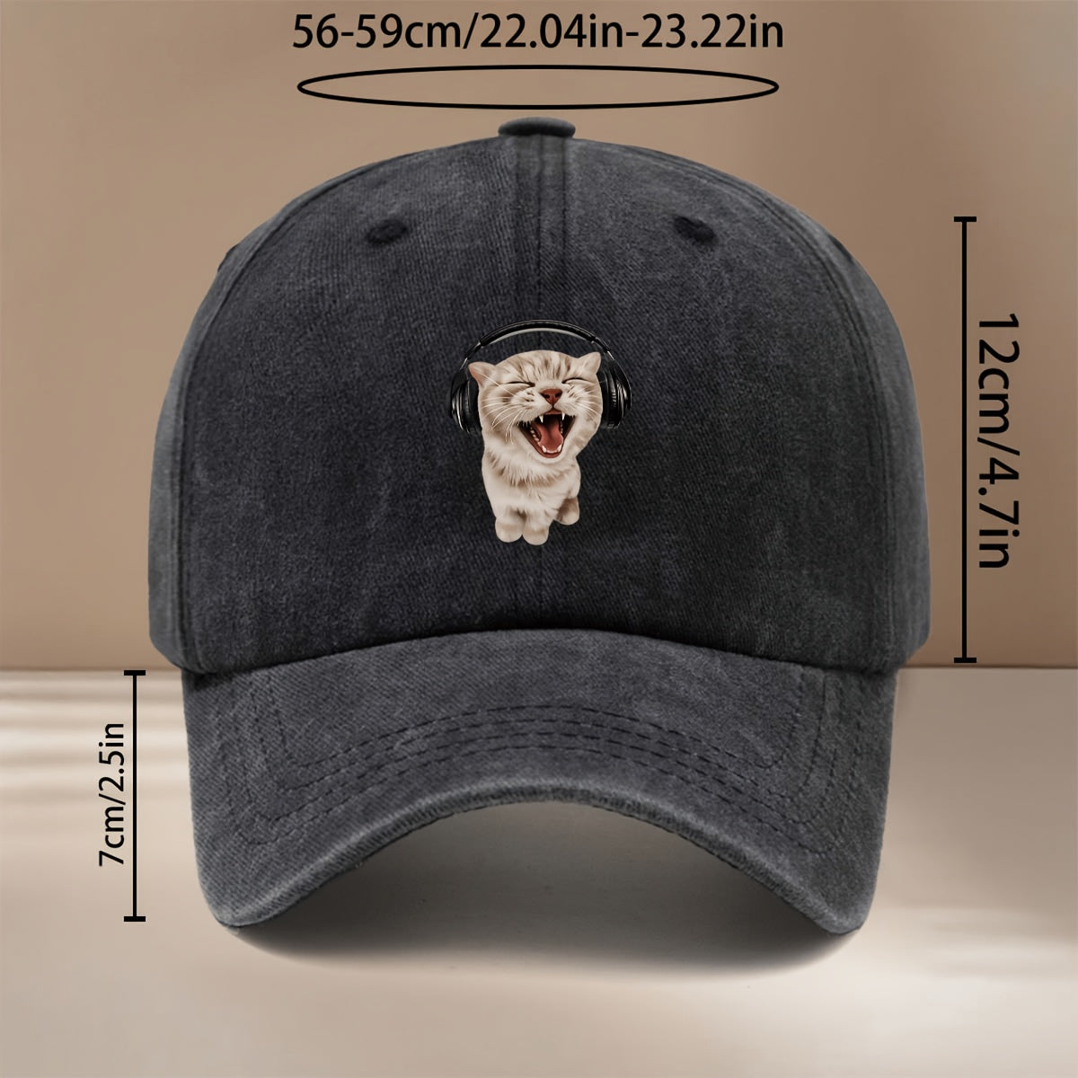 This Is a Baseball Cap with Printed Hi-Cat Wearing Headphones, Casual Adjustable Size Duckbill Hat Unisex Trendy Easy Curved Cap Outdoor Sports Dining Camping Matching Comfortable Individual 6-Panel Cap Sports Event Support Matching Lightweight Hip