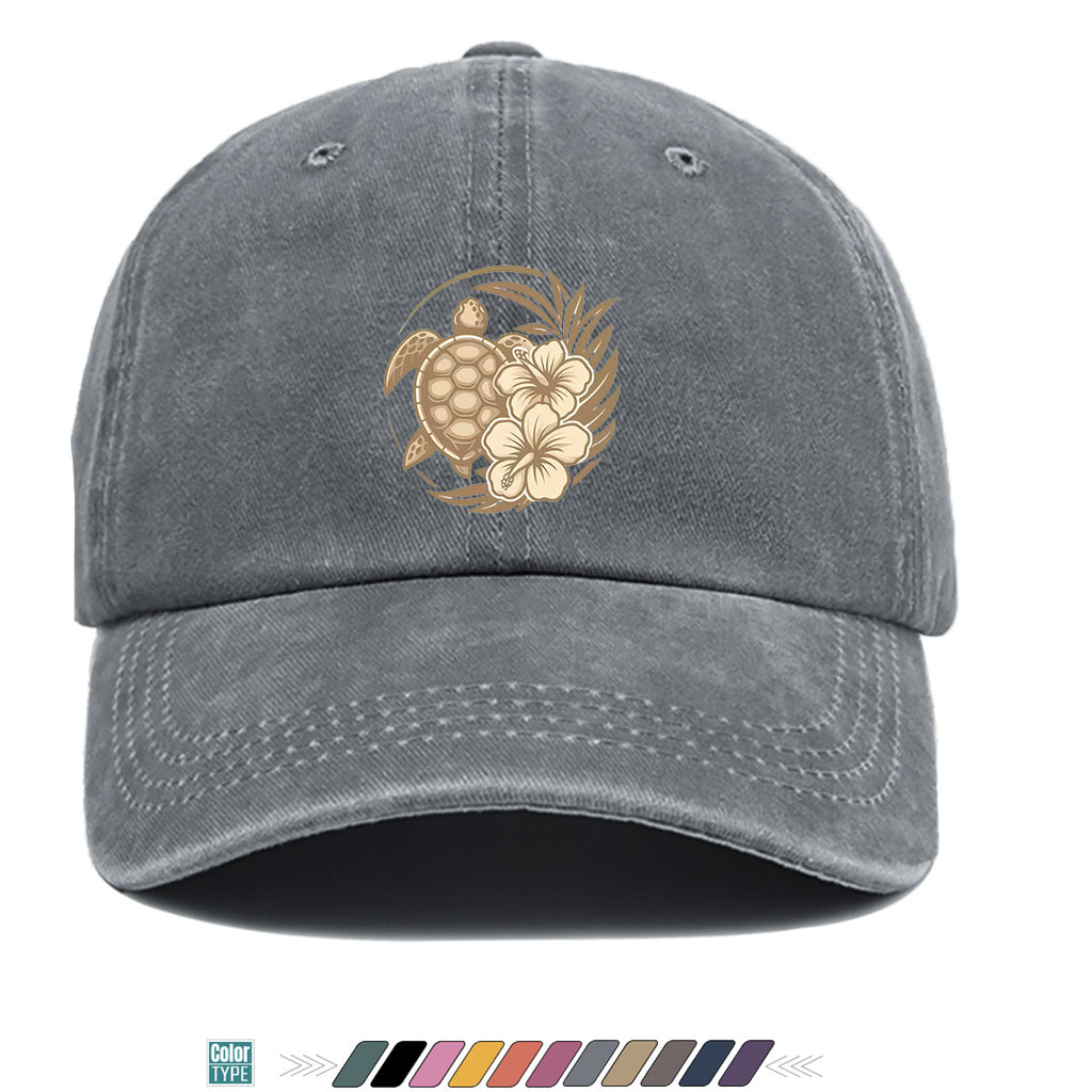 1pc Sea Turtle And Hibiscus Print Baseball Cap, Breathable Sun Hat, Retro Elegant Design, Unisex Adjustable Cap, Casual Vacation Beach Hat, Outdoor Travel Hiking Hat, Daily Wear Fashion Hat, Seaside Play Sun Hat, Holiday Birthday Gift