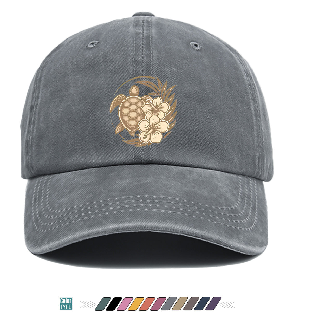 1pc Sea Turtle And Hibiscus Print Baseball Cap, Breathable Sun Hat, Retro Elegant Design, Unisex Adjustable Cap, Casual Vacation Beach Hat, Outdoor Travel Hiking Hat, Daily Wear Fashion Hat, Seaside Play Sun Hat, Holiday Birthday Gift