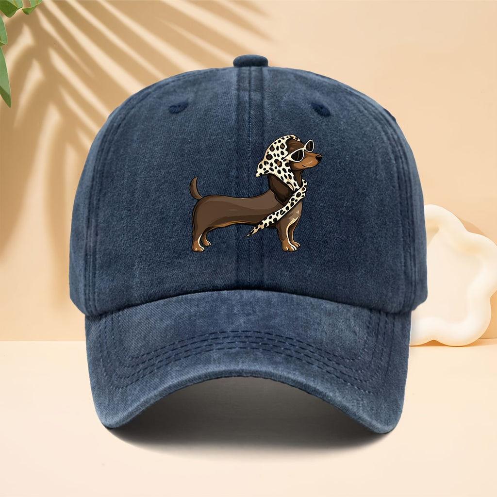 Trendy Cool Sausage Dog Theme Washed Distressed Baseball Cap Trucker Cap Unisex All-Match Fashion Casual Hat All-Season Universal Street Hip-Hop Hat Adjustable Size Soft Top Hat Curved Brim Design Non-Discriminatory Face Shape Suitable for Daily