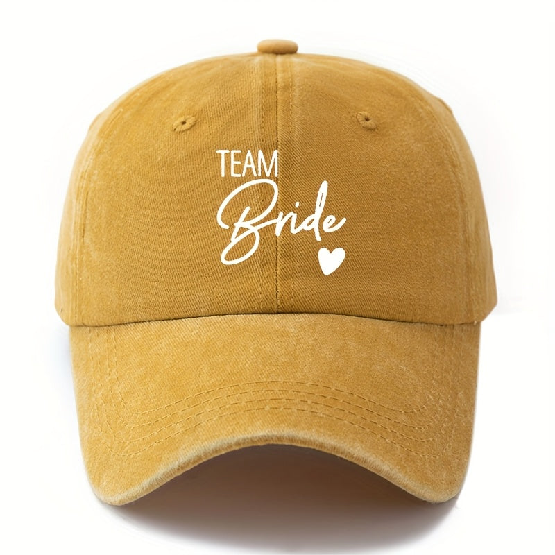 Unisex Printed Letter Washed Baseball Cap, TEAM Bride Curved Brim Hat, Lightweight Outdoor Bucket Hat for Camping And Travel Casual Style, Trucker Baseball Cap Suitable for Men And Women