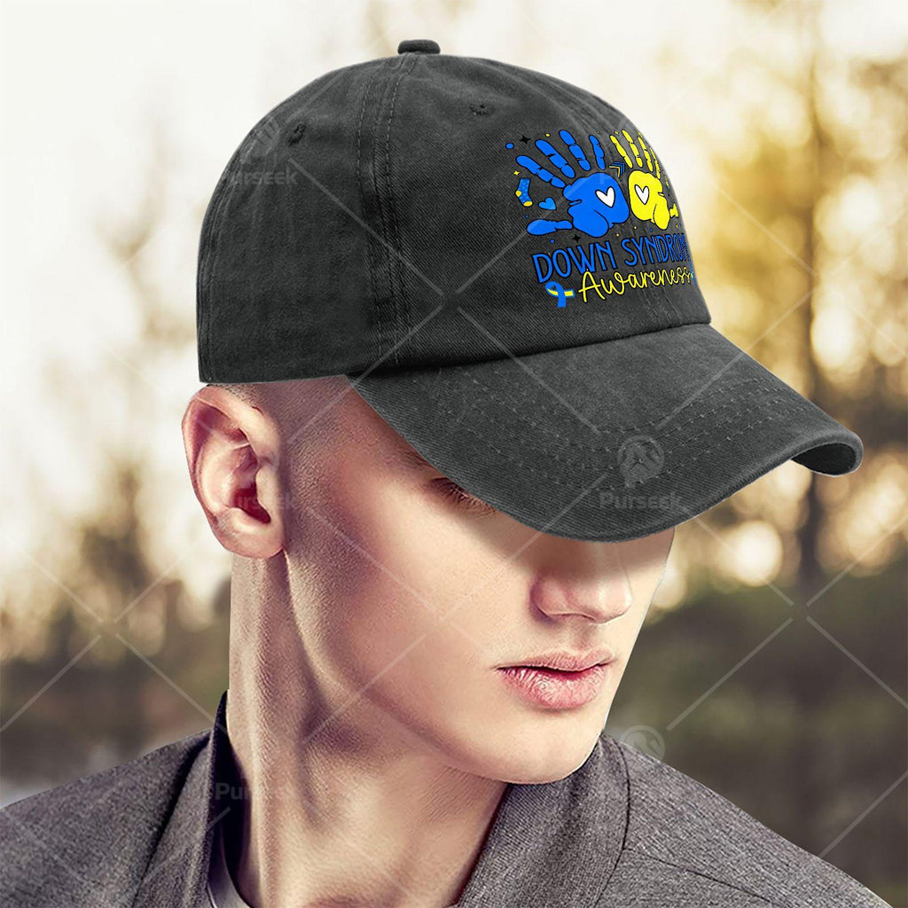 Down Syndrome Awareness T21 Hands Support Baseball Hat Unisex Soft Washed