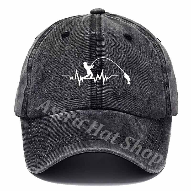 Outdoor Casual Baseball Cap with Angler's ECG Pattern, Suitable for Fishing Enthusiasts.