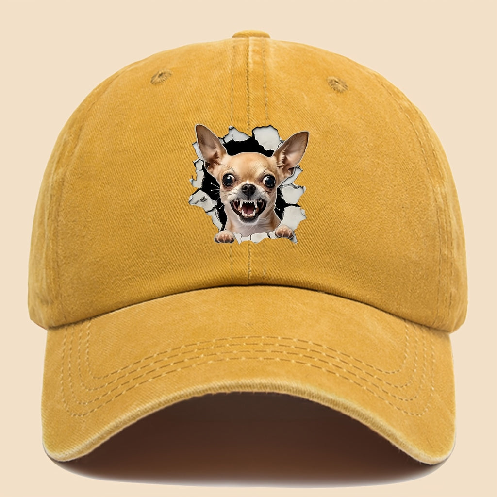 1pc Chihuahua Dog Print Trucker Hat - Adjustable Unisex Baseball Cap with Chihuahua Pattern, Soft-Top Curved Brim & Machine Washable Polyester Cap Suitable for Outdoor, Gifts for,, for Men and Women, for - Wear