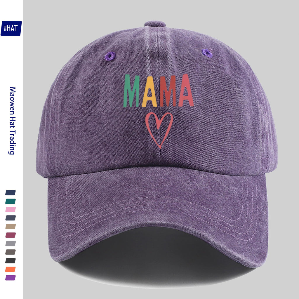 1 Vintage Washed Distressed Baseball Cap, Featuring a Fashionable and Minimalist Aesthetic, Unisex Cap with Multi-color MAMA Heart-shaped Print Design, Adjustable Size, Trendy Street Style, Trucker Dad Hat, Suitable for Outdoor Fishing, Hunting, And