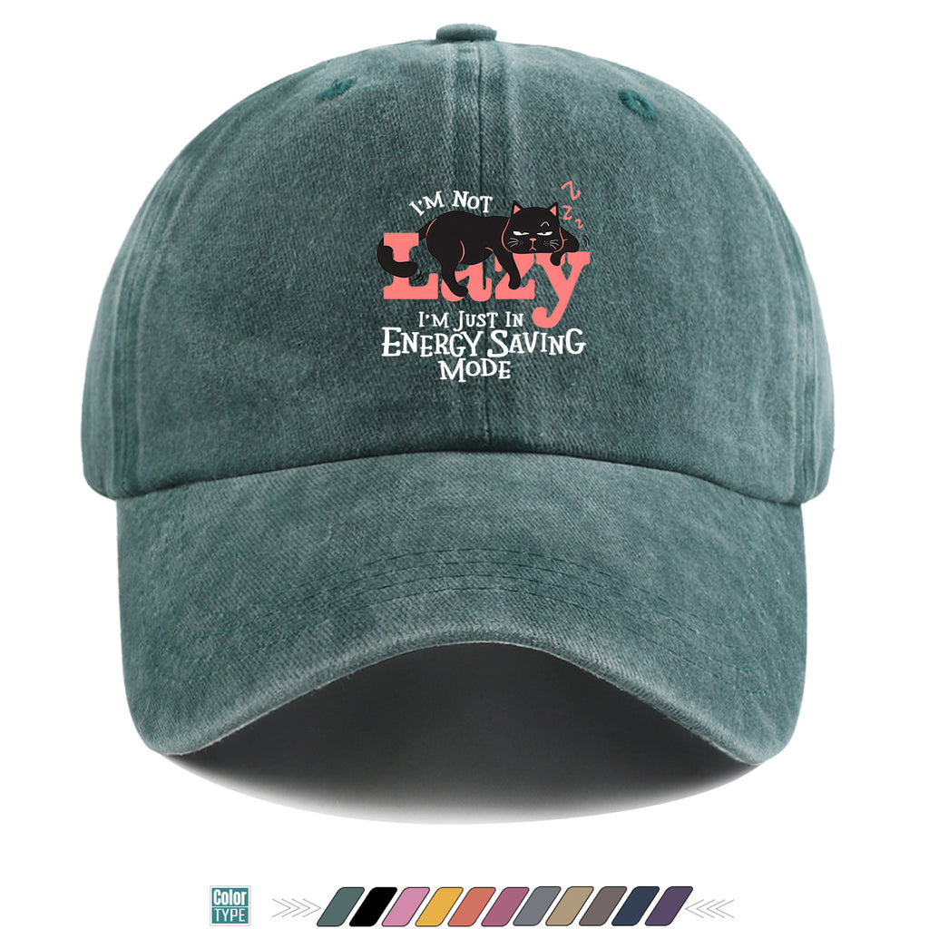 1pc "LAZY" Letter Print Baseball Cap with Lazy Black Cat Print, Fashionable Casual Duckbill Cap, Unisex Adjustable Street Style Sun Hat, for Daily Outings, Café Lounging, Weekend Lounging, Friend Gatherings, Daily Wear, Shopping, Park Strolls