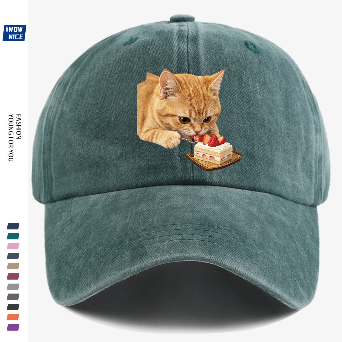 1pc Orange Cat Eating Strawberry Cake Fun Printed Baseball Cap, Cute And Playful Design Unisex Adjustable Size Casual Hat for Shopping, Dating, Coffee Shop Gatherings, Park Walks, Best Friend Outings, Weekend Fun, Party Activities, Trendy Accessory