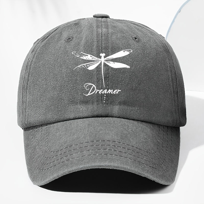 Unisex Dragonfly Dreamer Print Washed Vintage Baseball Cap - Lightweight Polyester Adjustable Unisex Sun Hat, Trucker Style, All-Season Casual Wear