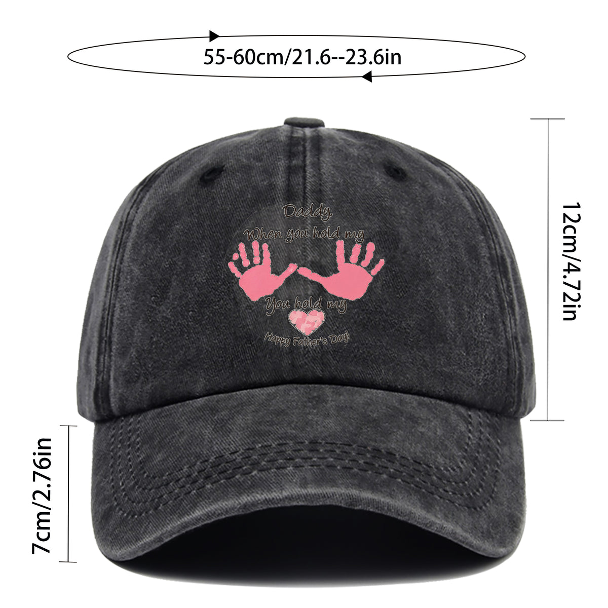 Adjustable Baseball Cap with "Daddy When You Hold Me" Lettering - Unisex Vintage Washed Hat Suitable for Streetwear, Machine Washable, Buckle Closure, Retro Design for Men & Women, Casual Fashion Accessory