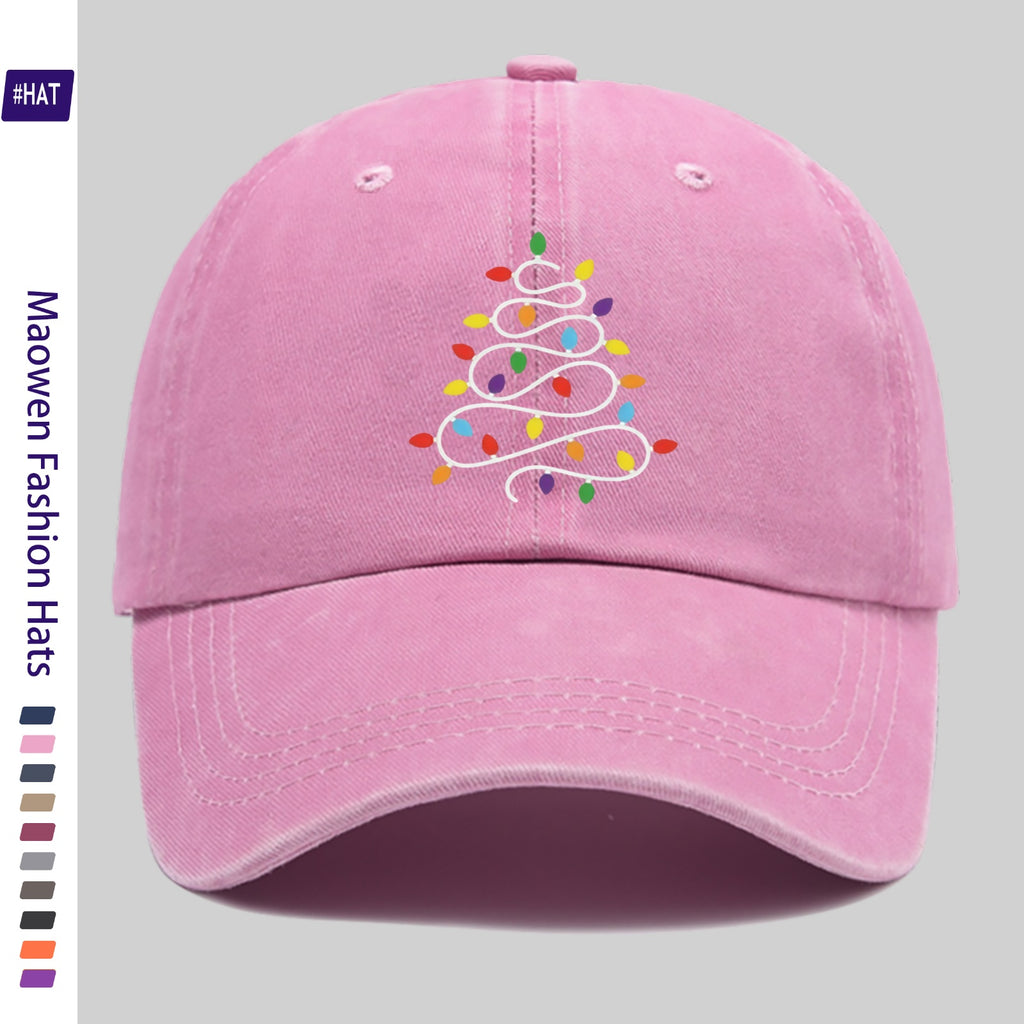1pc Unisex Adjustable Trucker Dad Hat with Christmas Light Pattern & Distressed Vintage Wash - Lightweight Baseball Cap Suitable for Sports, Travel, Casual Wear, Outdoor Activities, Machine Washable, All-Season Cap with Buckle Closure Design