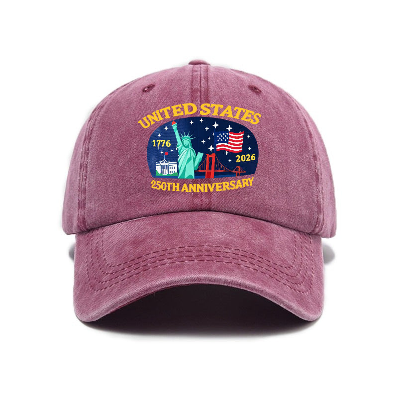 New Fashionable Versatile USA 250th Print Washed Distressed Soft Top Sun Visor Baseball Cap, Unisex