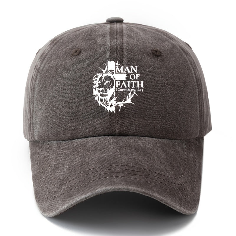 Unisex, Fashionable And Versatile Printed "MAN OF FAITH" Baseball Cap, Classic Retro Washed Outdoor Lightweight Curved Brim Cap, Suitable for Outdoor Vacations, Travel, Camping, And Other Casual Occasions, Hip-Hop Cap for Holiday Parties