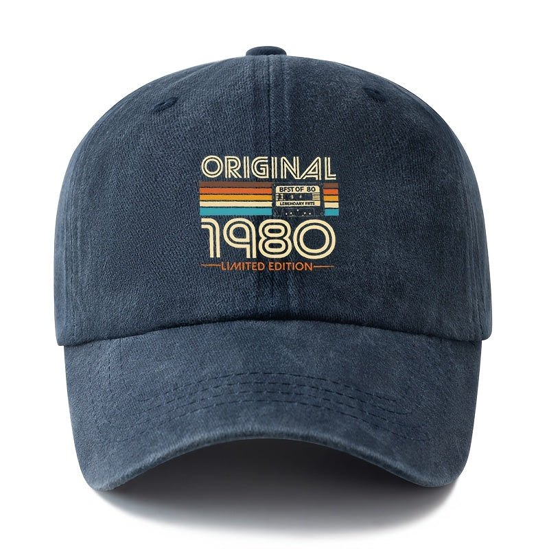 A Unisex, Stylish, and Versatile ORIGINAL 1980 Printed Baseball Cap. This Classic Vintage-washed Outdoor Lightweight Curved-brim Hat Is Also Known as a Trucker Cap. Suitable for Casual Occasions Like Outdoor Vacations, Travel, and Camping, It Also