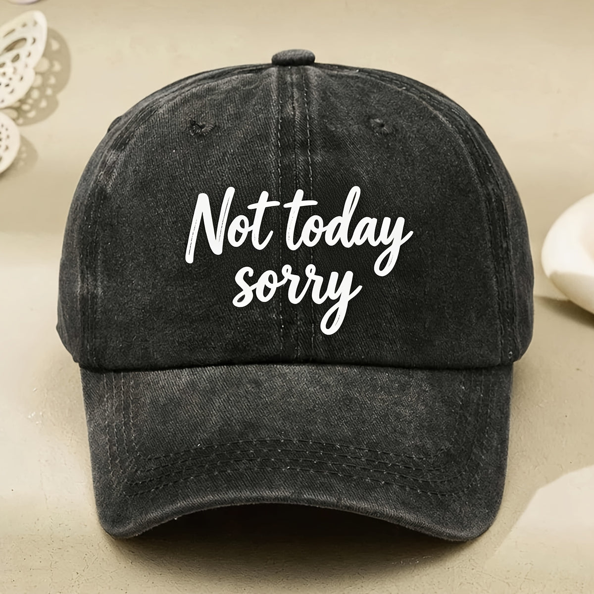 Not Today Sorry Lettering Vintage Baseball Cap for Men & Women - Retro Streetwear Adjustable Pull-String Cap with Lettering, Machine Washable Suitable for, Gifts, Casual Attire