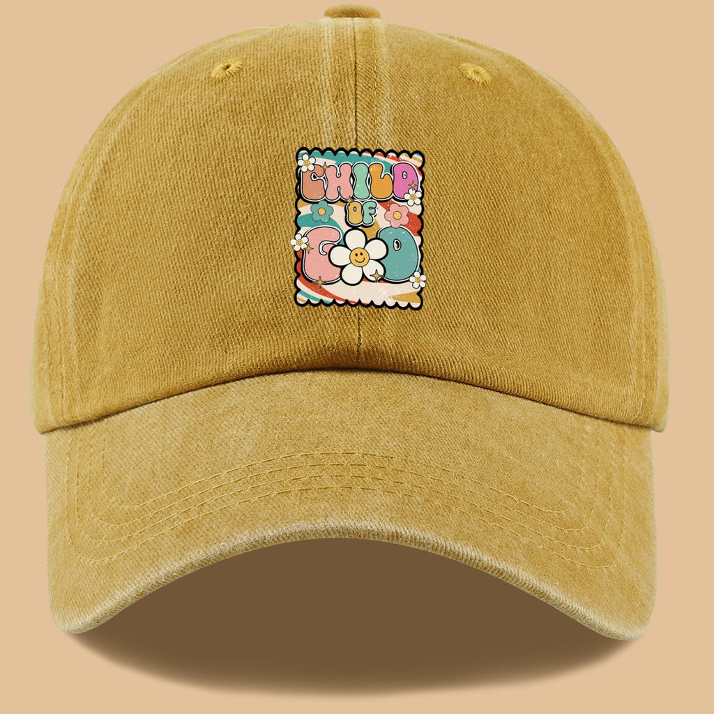 1pc "CHILD OF GOD" Vintage Fun Floral Print Baseball Cap, Comfortable and Breathable Sun Hat, Stylish, Colorful, and Beautiful, Unisex Adjustable Baseball Cap, Casual Street Fashion Hat, Outdoor Sun Hat for Sunbathing, Suitable for Daily Outings