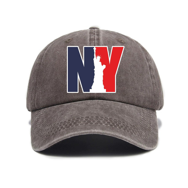 1 Washed Distressed Print Baseball Cap for Adults, NY Statue of Liberty Print, Washed Vintage Distressed Soft Top Baseball Cap, Unisex Versatile Baseball Cap