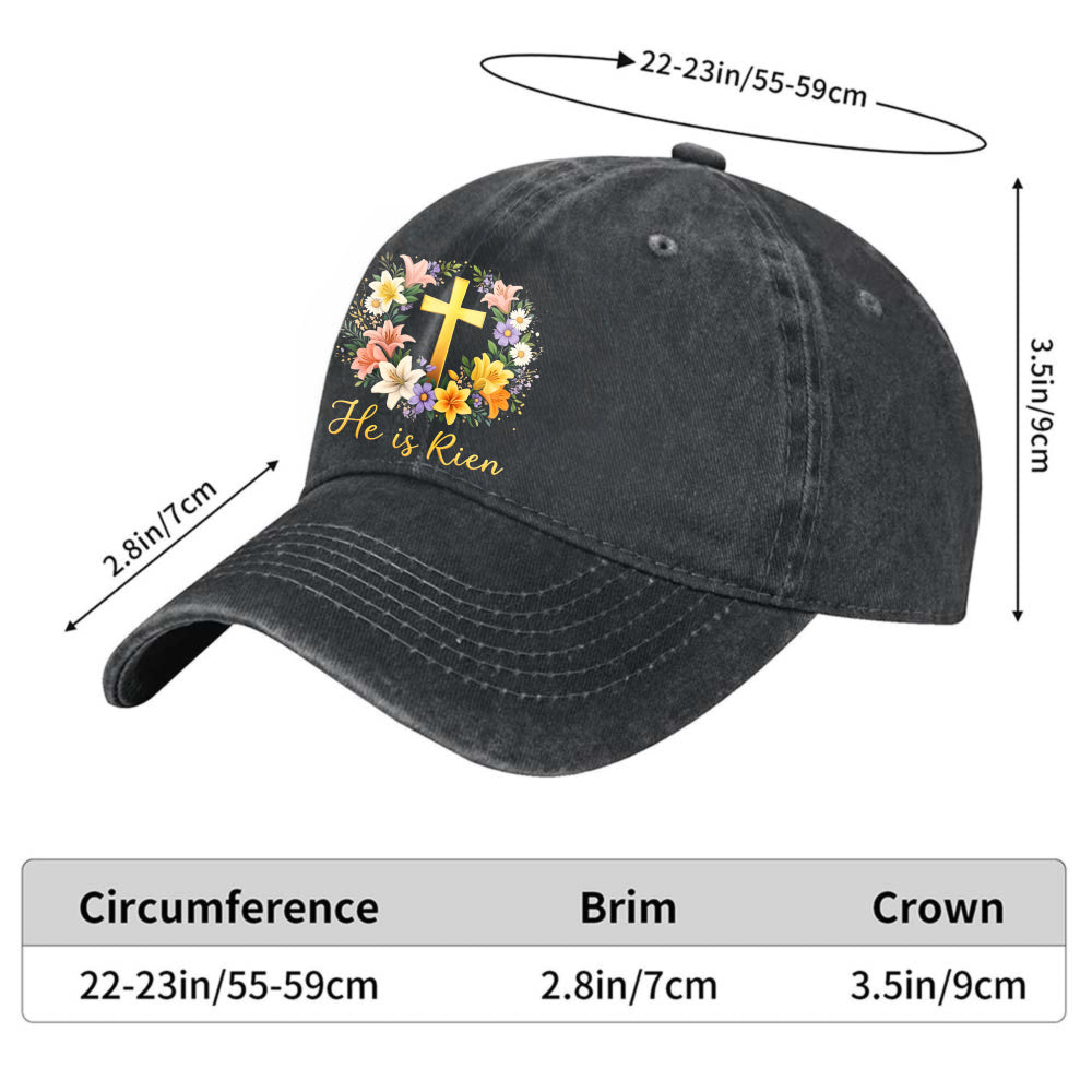 Unisex Baseball Cap, "He Is Risen" Christian Baseball Cap, Adorned with Wildflowers And Scripture - Adjustable, Breathable, Vintage Religious Cap, Suitable for Church, Easter Gift, Everyday Wear, Machine Washable, All-Season Casual Hat