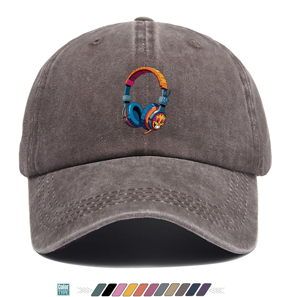 1pc Cartoon Fun Earphone Print Baseball Cap, Fashion Trendy Hip-Hop Hat, Unisex Adjustable Duckbill Cap, Comfortable Breathable Sun Hat, Street Style Essential for Music Festivals, Street Dance, Skateboarding, Casual Outings, Outfit, Parties