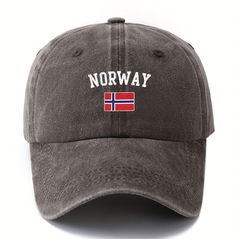 Unisex Norwegian Flag & NORWAY Lettering Vintage Cap - Norway Pride Outdoor Travel Hat, Lightweight Curved Brim, Hand Washable Black Norwegian Flag for &, Casual Wear Accessory (Norwegian Flag)