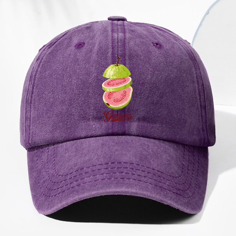 Unisex Guava Fruit Print Washed Vintage Baseball Cap, Fashionable Sun Outdoor Hat for Men and Women, Adjustable Trucker Hat Suitable for All Seasons and Daily Wear