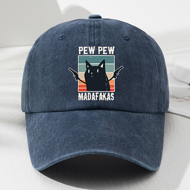 Men's & Women's "Pew Pew" Madafakas Graphic Baseball Cap - Adjustable, Lightweight, Polyester, Retro Style with Colorful Cat Design, Ideal for Outdoor Activities, Fishing, Camping, Outdoor Sports Cap | Retro Style Cap | Lightweight Headgear
