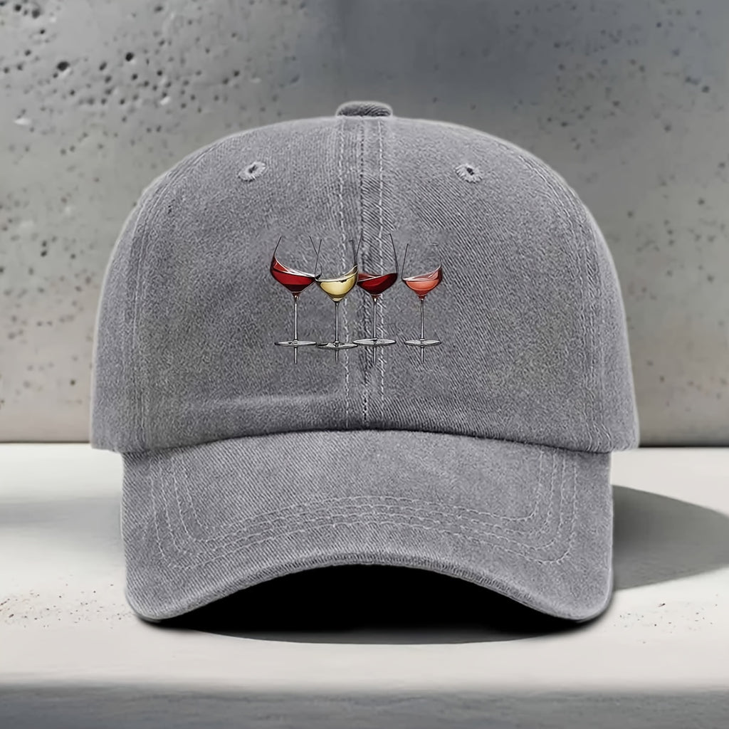 Men's & Women's Adjustable Snapback Baseball Cap with Wine-Themed Print - Washed Curved Brim Hat Suitable for Wine Tasting, Parties, Travel - Lightweight Textured Unisex Cap for Outdoor, Daily Wear, Wine Culture Enthusiasts